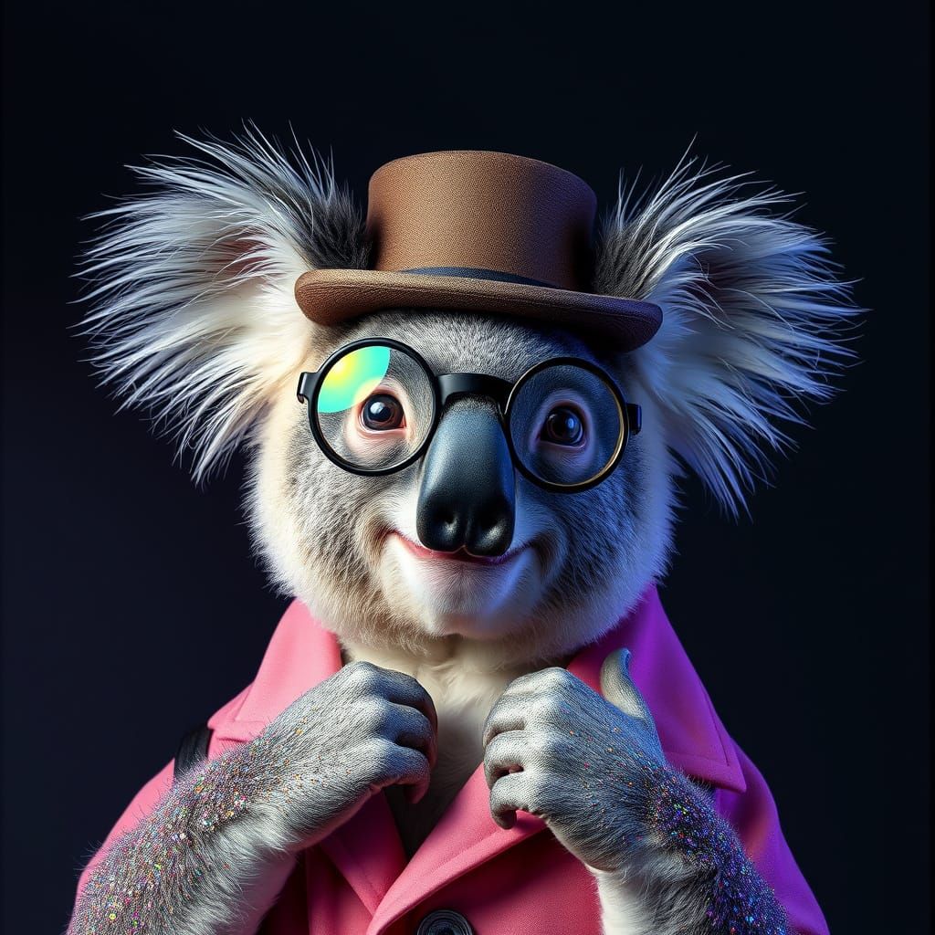 Glittering Scientist Koala in Art Deco Style