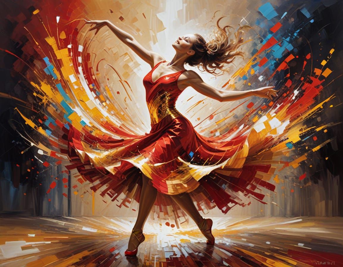 Dynamic Rhumba Dancer in Vibrant Oil Painting