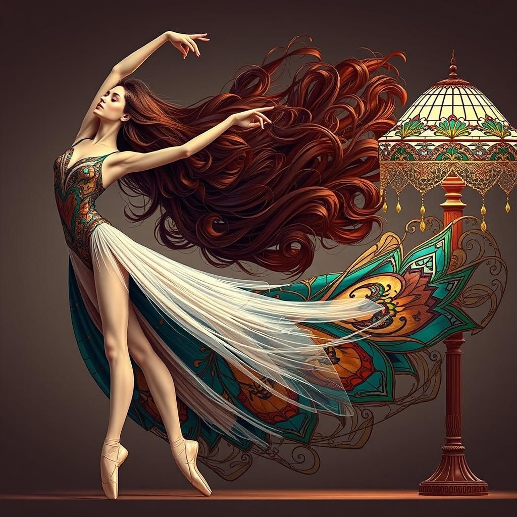 Ballet Dancer in Art Deco Tiffany Style