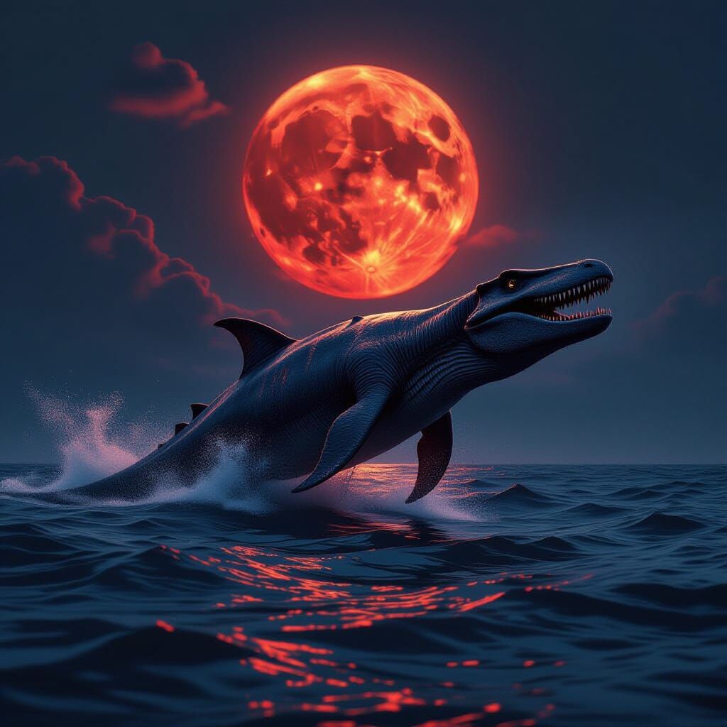 Ichthyosaurus Emerges Under a Blood Moon