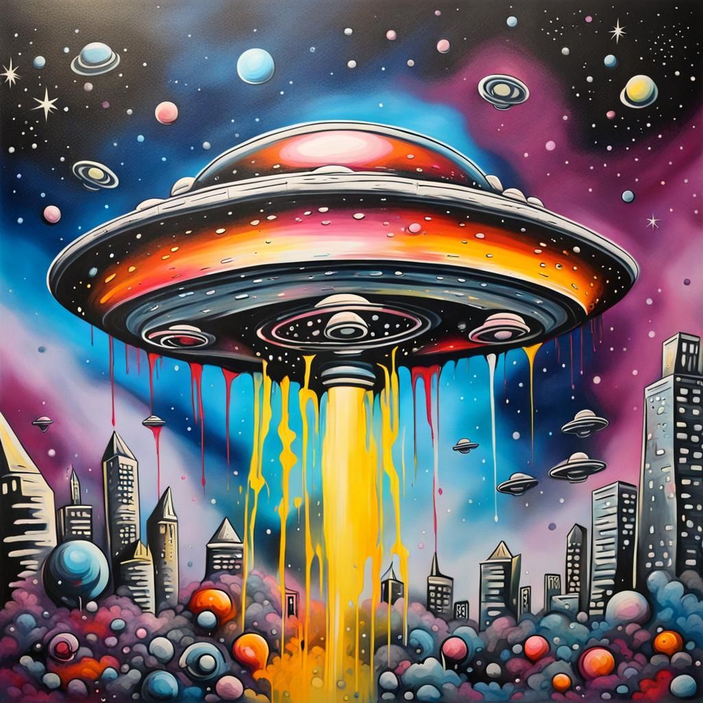 UFO Graffiti Art in Outer Space