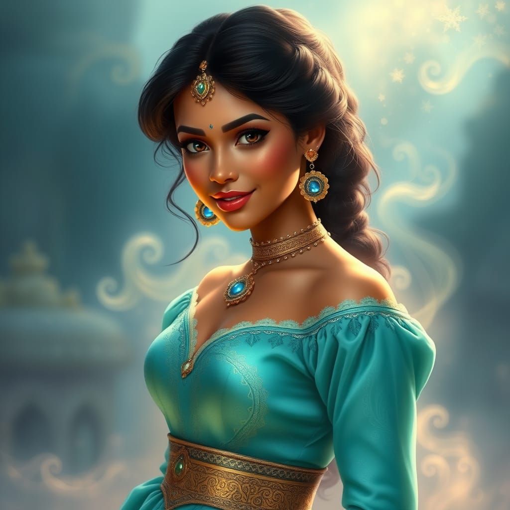 Princess Jasmine in Dreamy Ethereal Turquoise Landscape