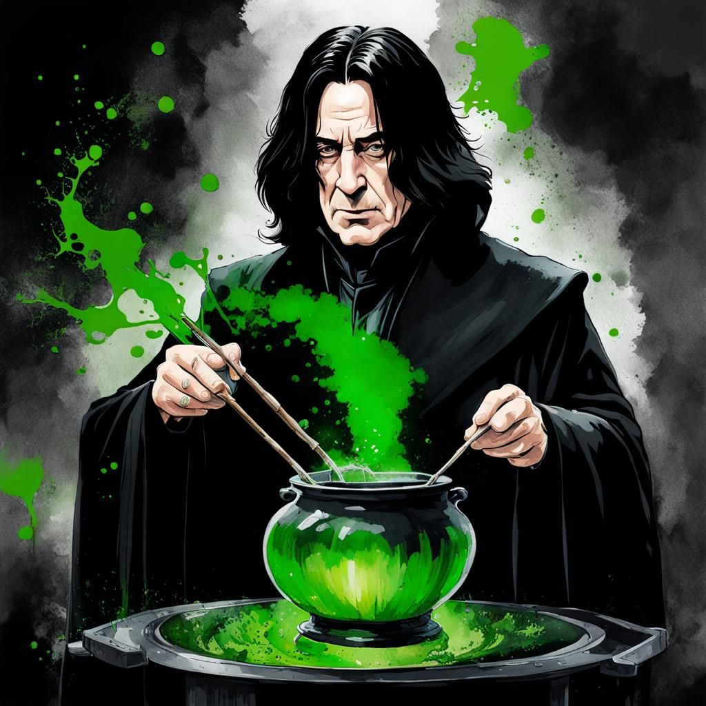 Severus Snape Brewing Potion: Ink Splatter Art
