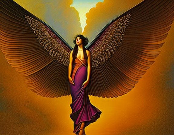 Surreal Brain and Winged Woman Dreamscape in Rich Colors