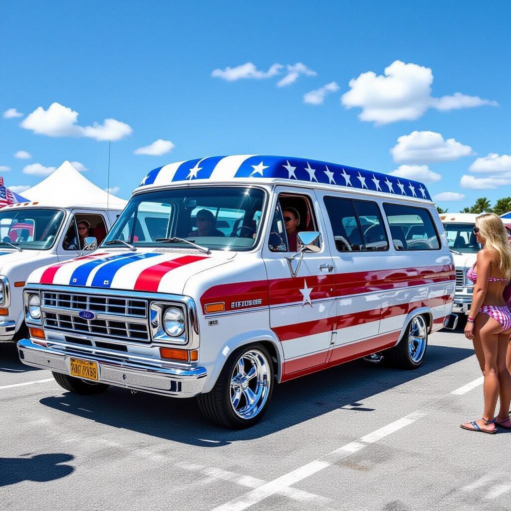 Patriotic 1976 Ford Econoline Van at a Van Show