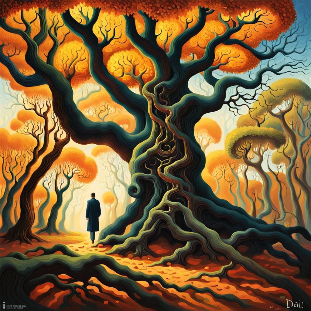 Surreal Forest Figure in Expressionist Oil Painting