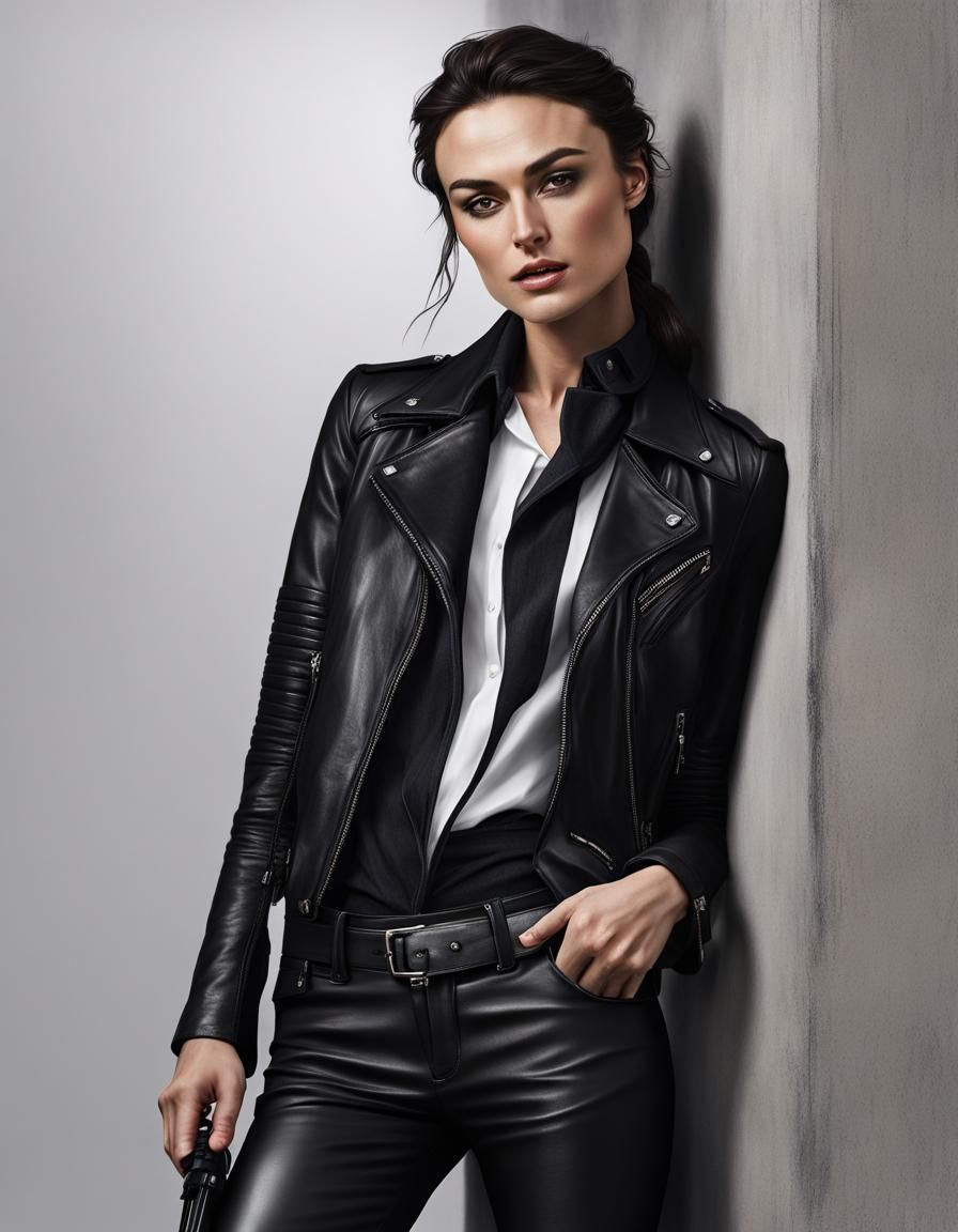 Hyperrealistic Portrait of Woman in Leather