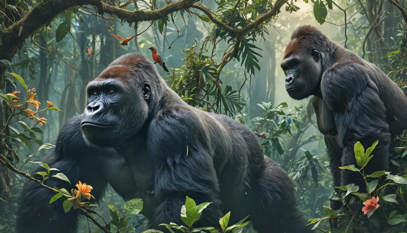 Gorilla Double Exposure: Rainforest Biodiversity