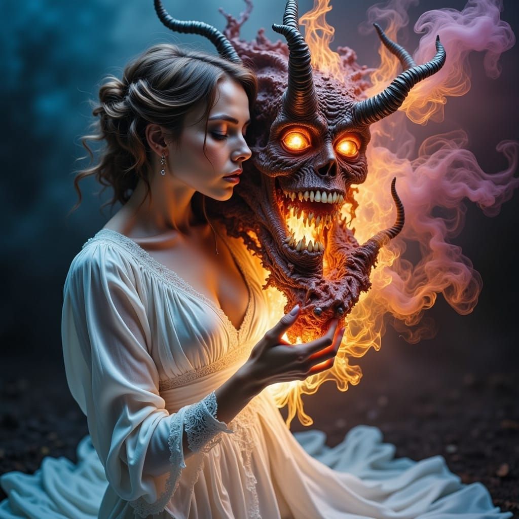 Majestic Woman Embodies Dual Nature in Hyper-Realistic Dream...