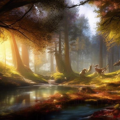 Enchanted Cottagecore Creek in Colorful Spring Forest