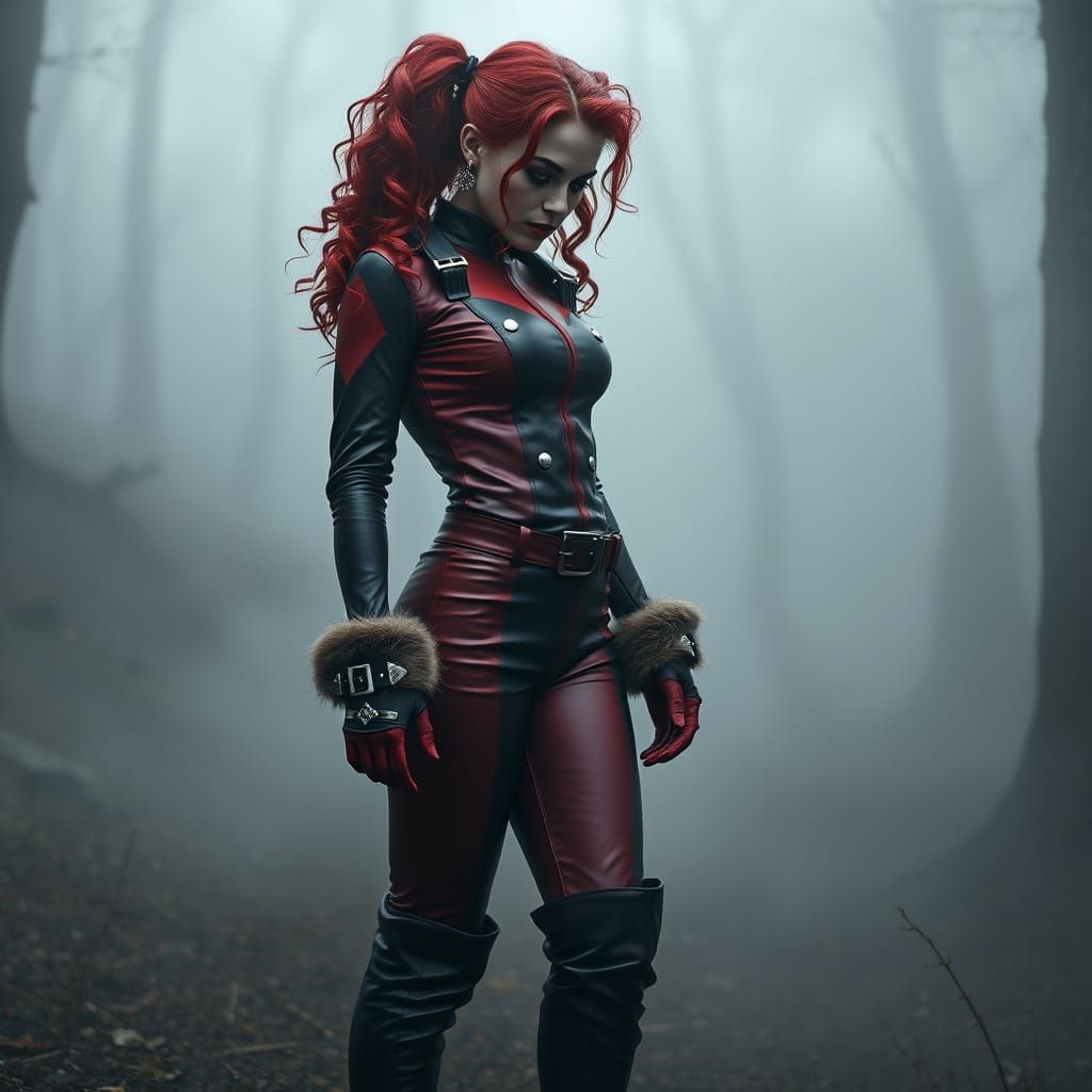Surreal Harley Quinn in Dark, Cinematic Forest