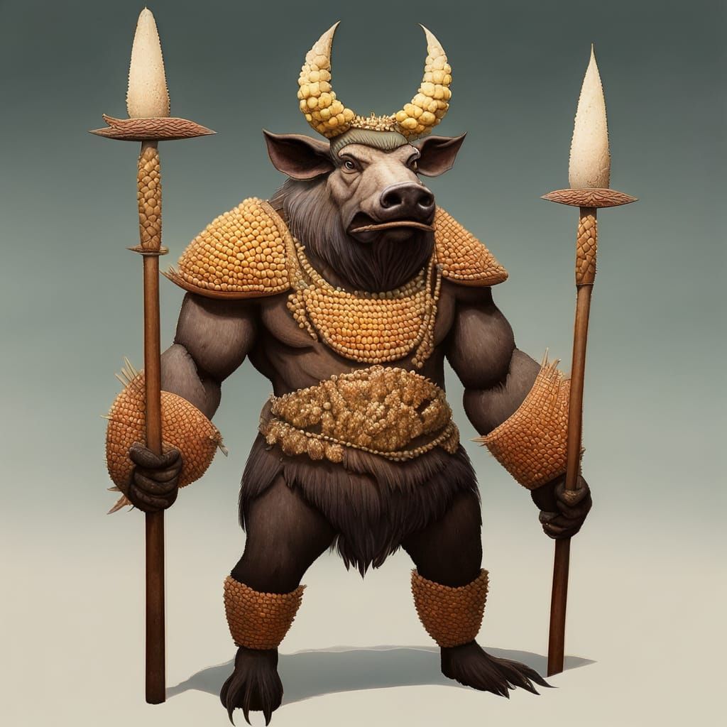 Majestic Boar Warrior Chief with Corn Cob Tiara