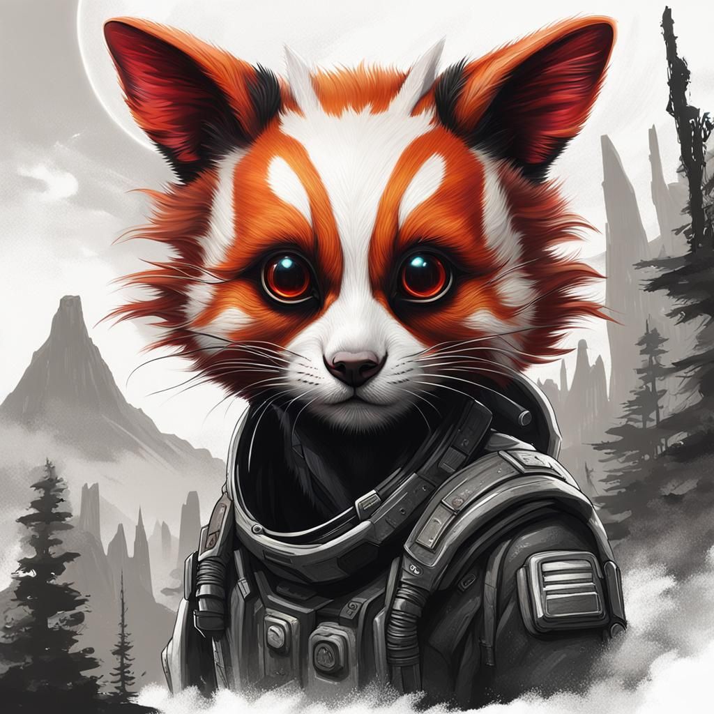 Exoplanet with Ringtail Cat Red Panda Alien Lifeforms