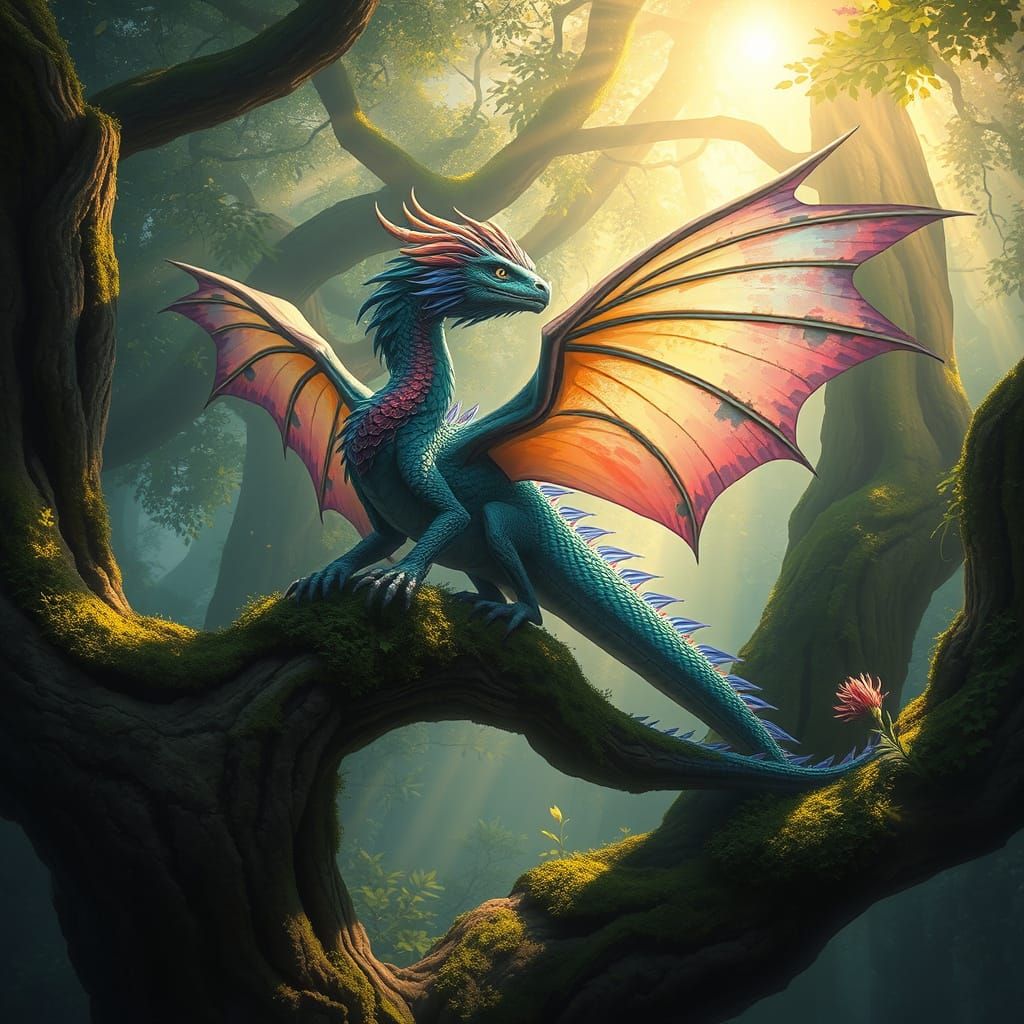 Majestic Feathered Dragon with Butterfly Wings
