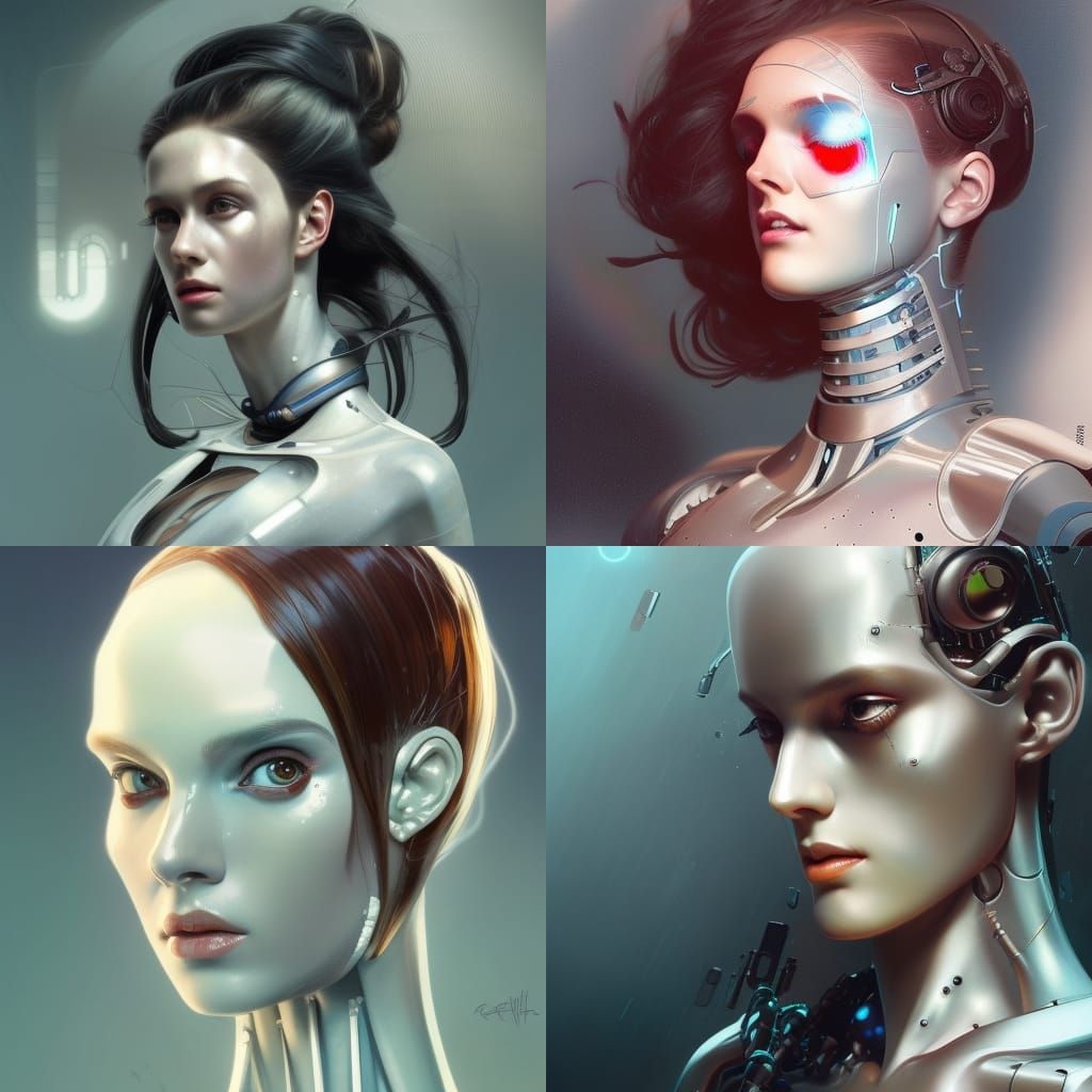 Beautiful robot Frankenstein girl. Alluring. Futuristic. Wearing a short skirt.