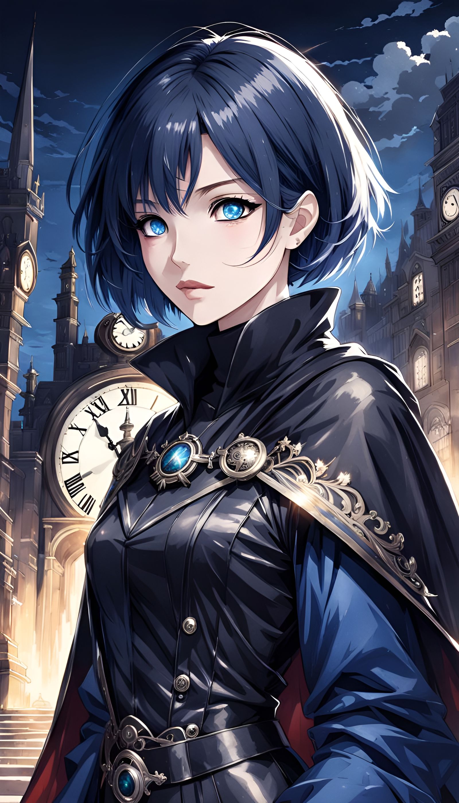 Anime Girl in Renaissance Clockwork Cityscape