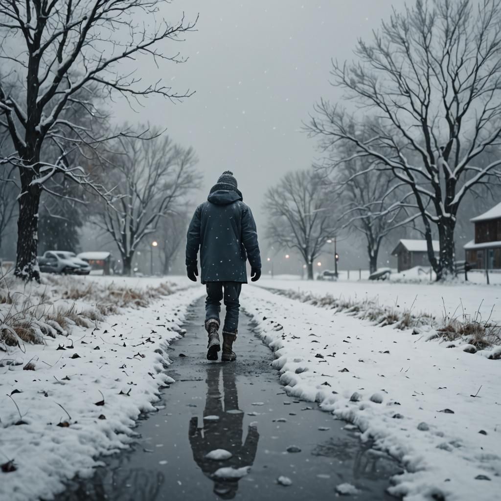 Winter Landscape: Footprints in Fresh Snow