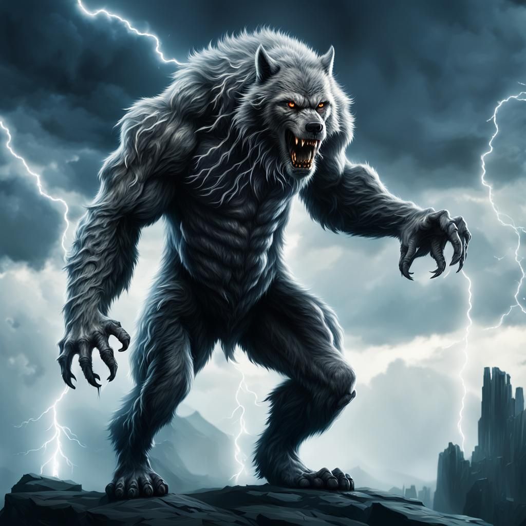 Towering Grey Werewolf in Digital Matte Painting