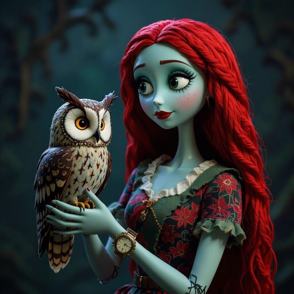 Sally and Owl in Gothic Style