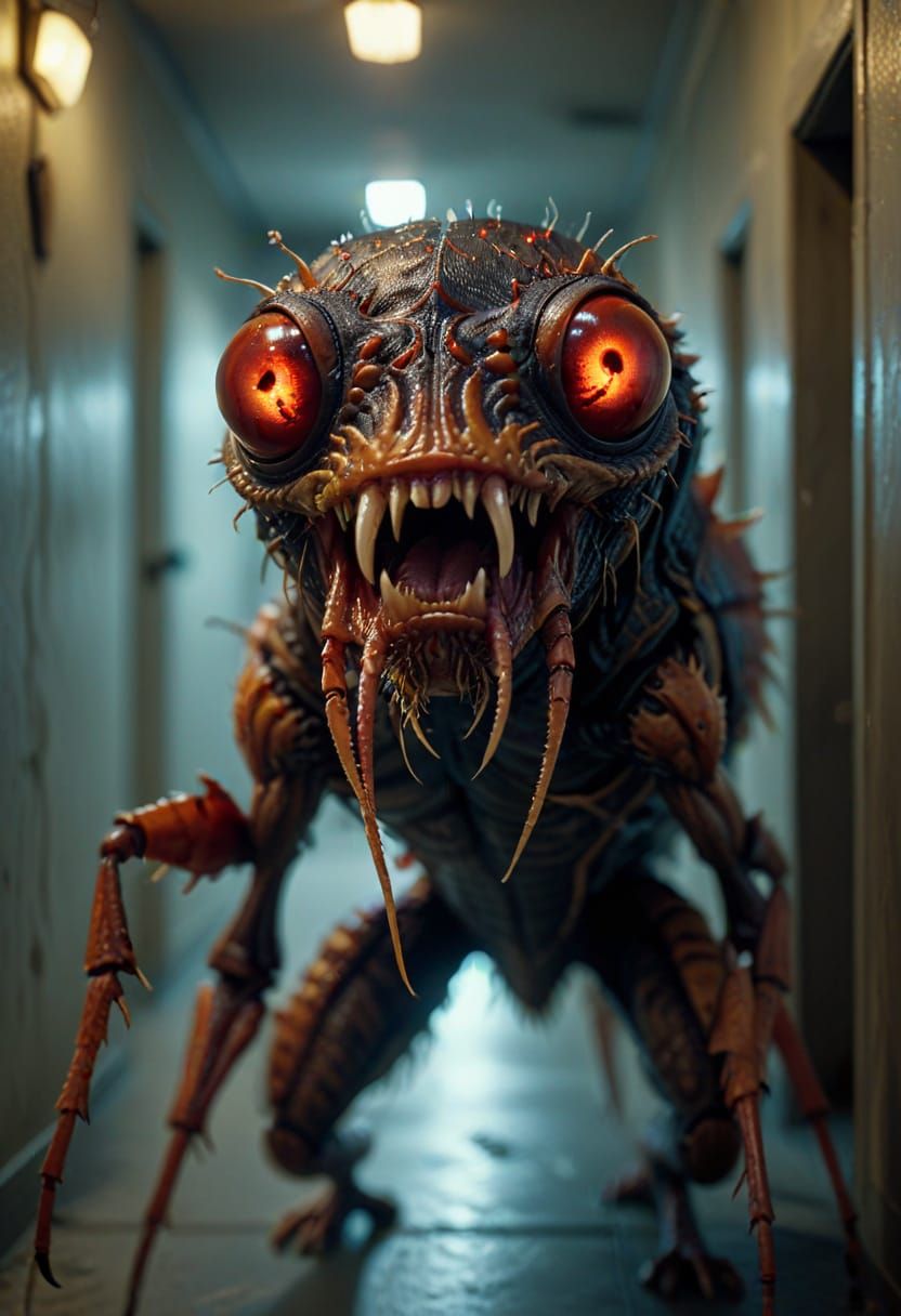 Monstrous Flea Hybrid in Hyper-Realistic Horror Photo