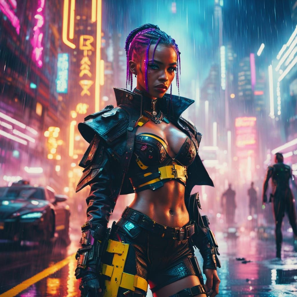 Cyberpunk Warrior Princess in Neon City