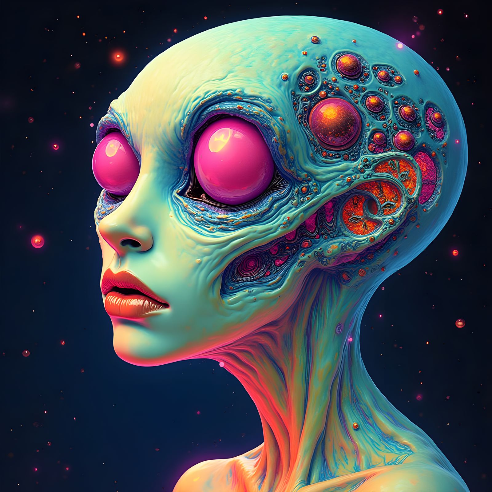 Surreal Alien Head Twisting Through Dimensions