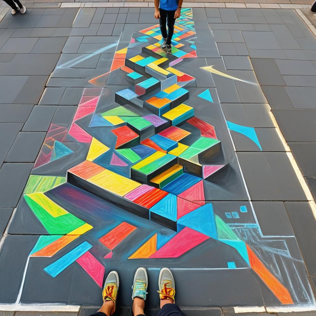 Sidewalk Chalk Art: Colorful 3D Optical Illusion