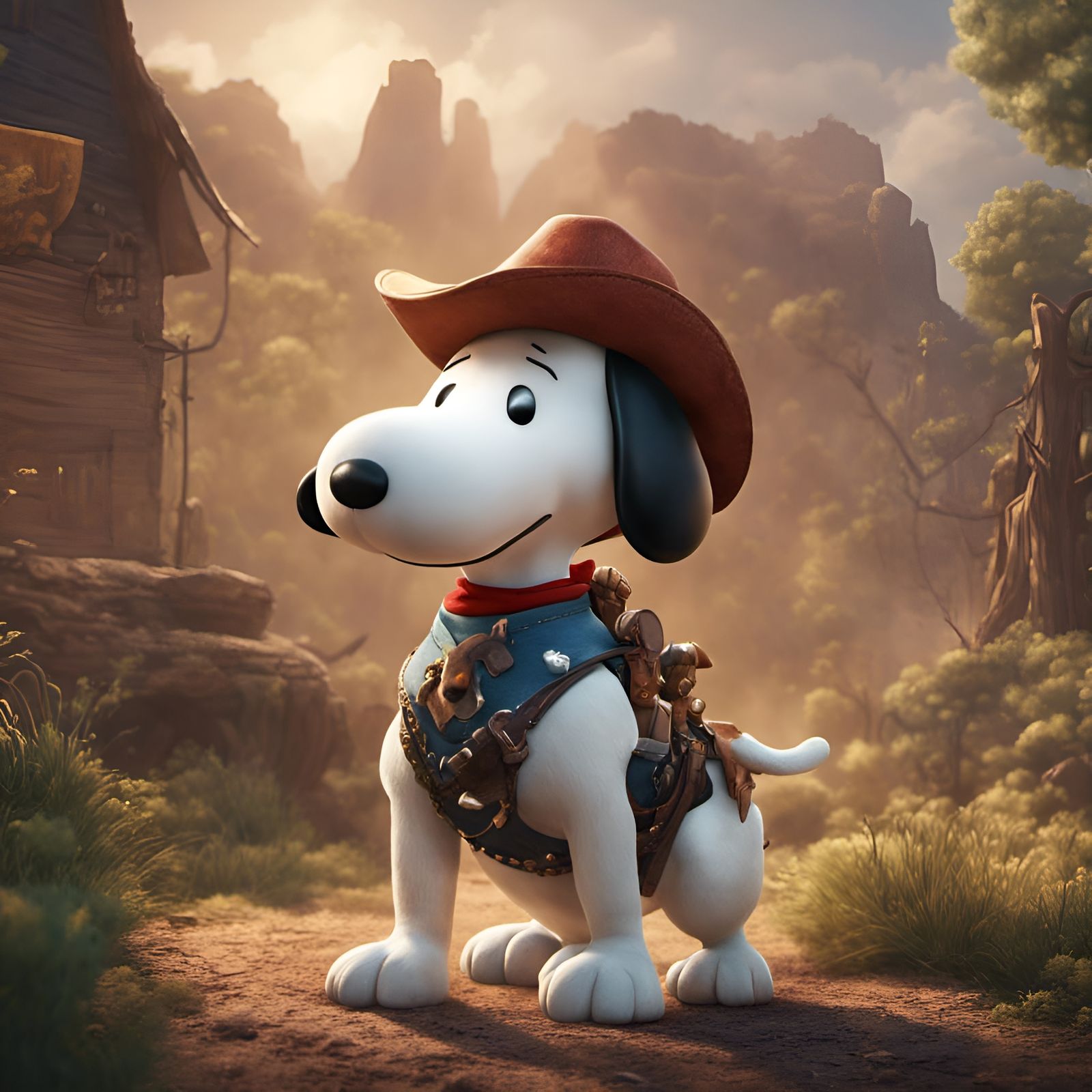 Snoopy as Cowboy Rides Dog: Fantasy Art