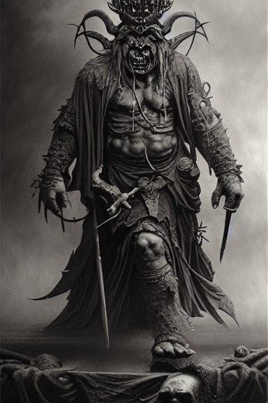 Menacing Orcs with Gold Masks: A Dark Fantasy Charcoal Drawi...