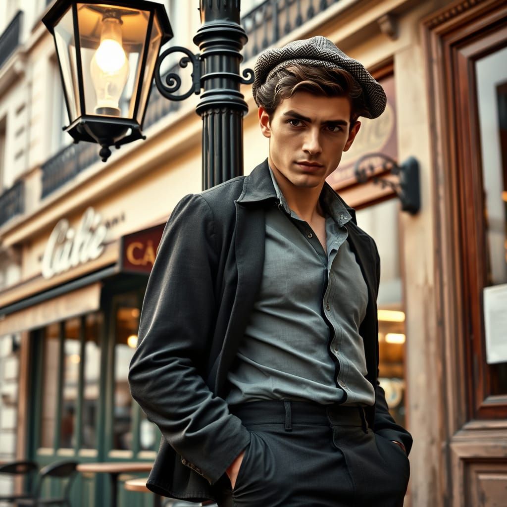 Sultry Parisian Gentleman in Tweed Cap