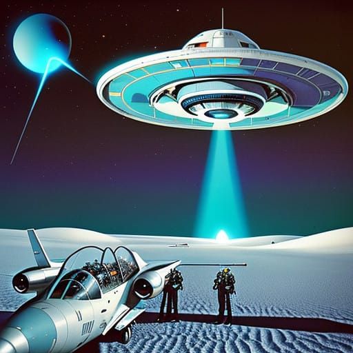 Sleek Test Pilot Engages in Retro-Futuristic Dogfight Amidst...