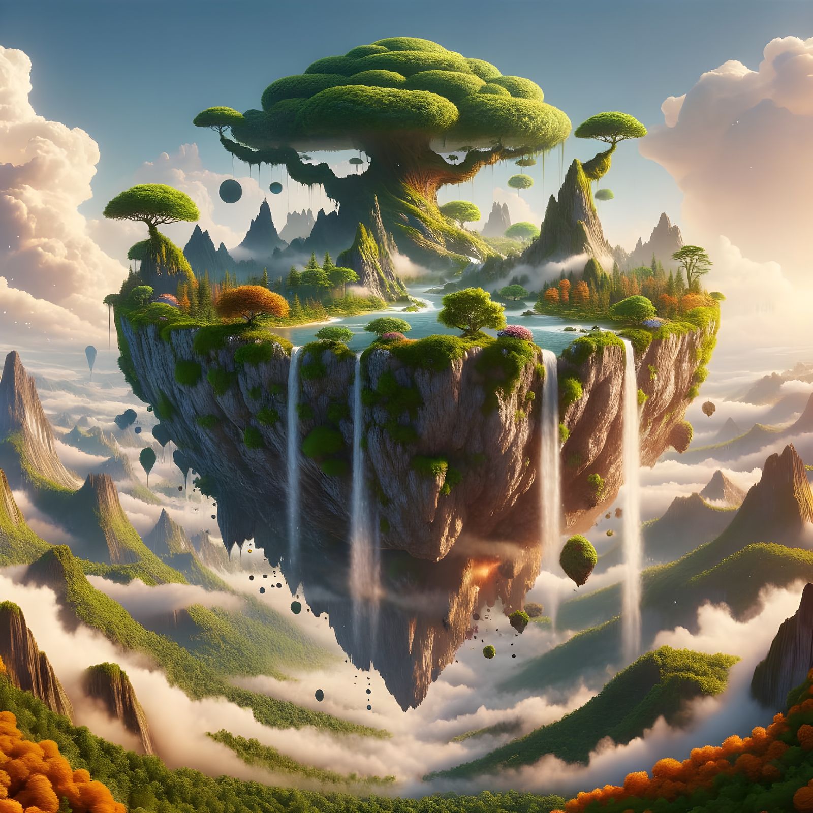 Surreal Hourglass Landscape with Levitating Ecosystem