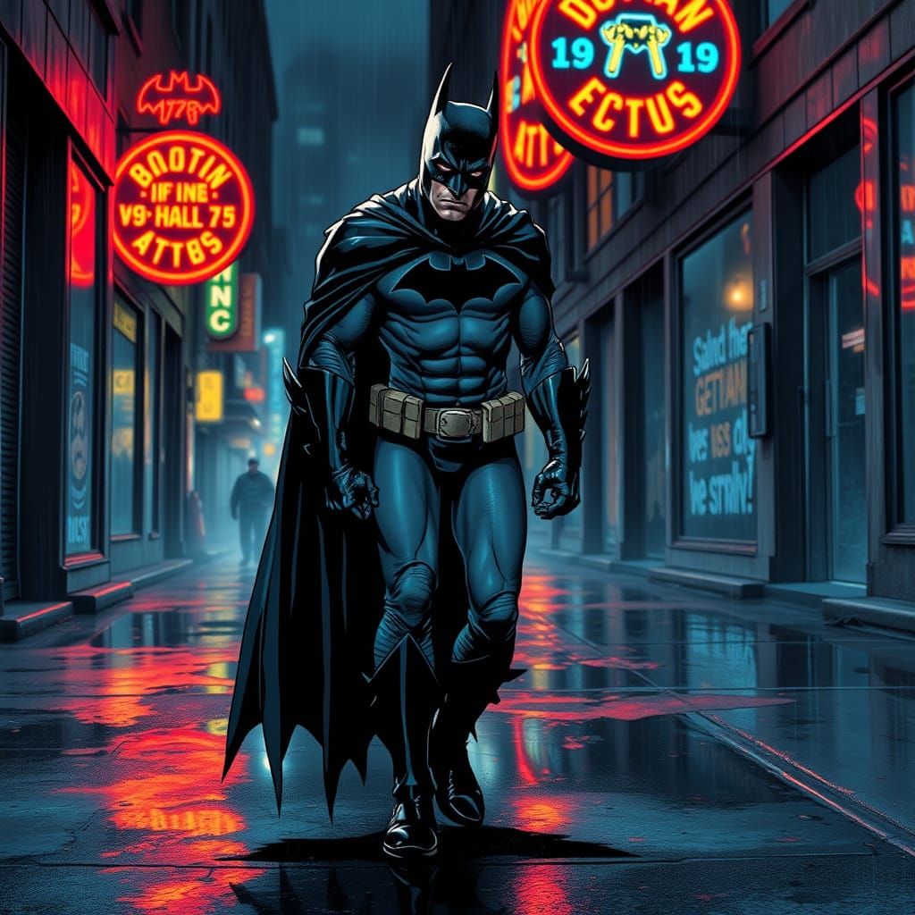 Drunk Batman in Gritty Comic Art Style