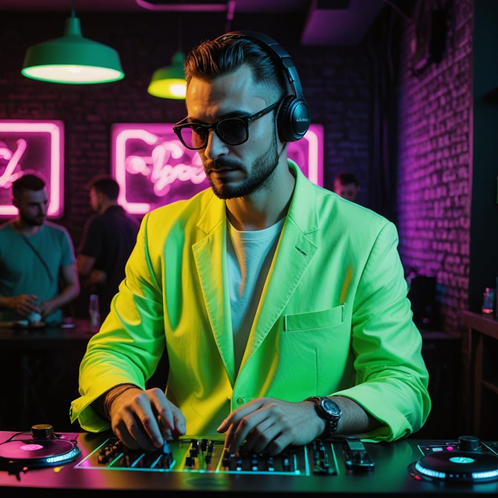 Neon DJ Turtle at Cafe Terrace