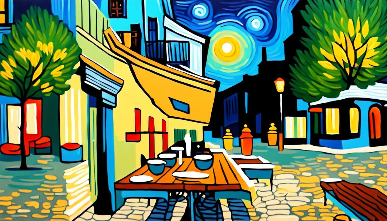 Café Terrace at Night: Van Gogh-Style Oil Painting