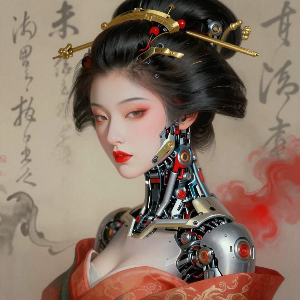 Geisha Cyborg Portrait Digital Art