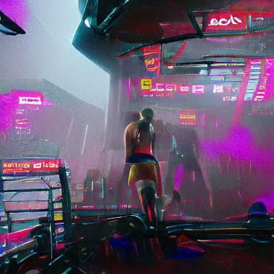 Cyberpunk Boxing Match in Neon Cityscape