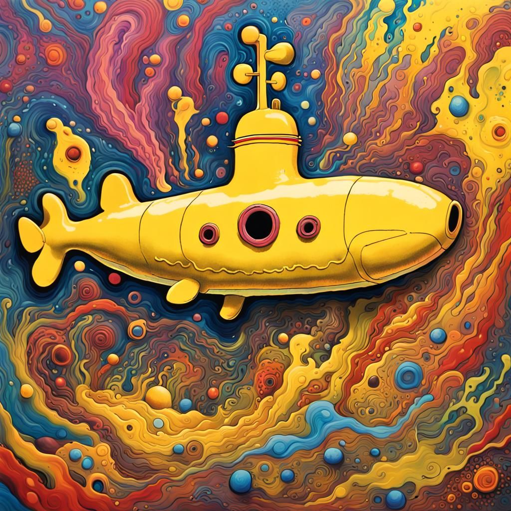 Yellow Submarine in Psychedelic Liquid Art