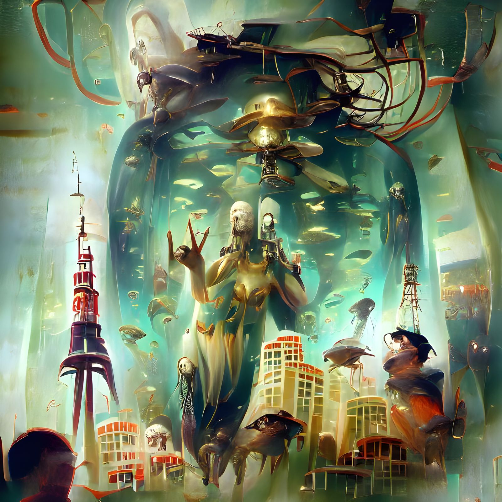 Underwater Art Deco City Worshipping a Deity