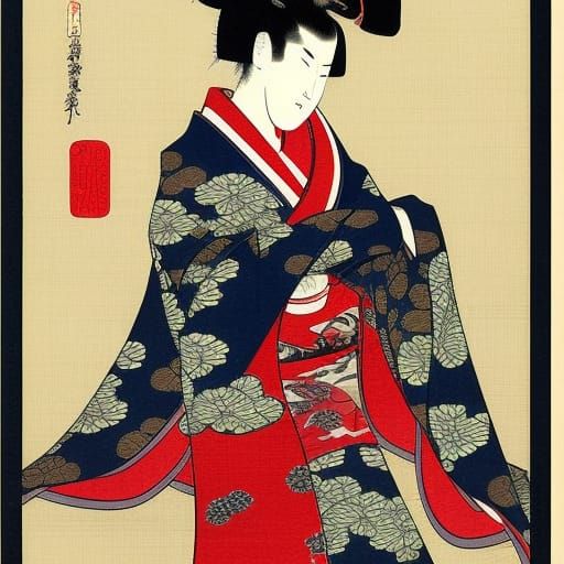 Elegant Geisha in Ukiyo-e Style