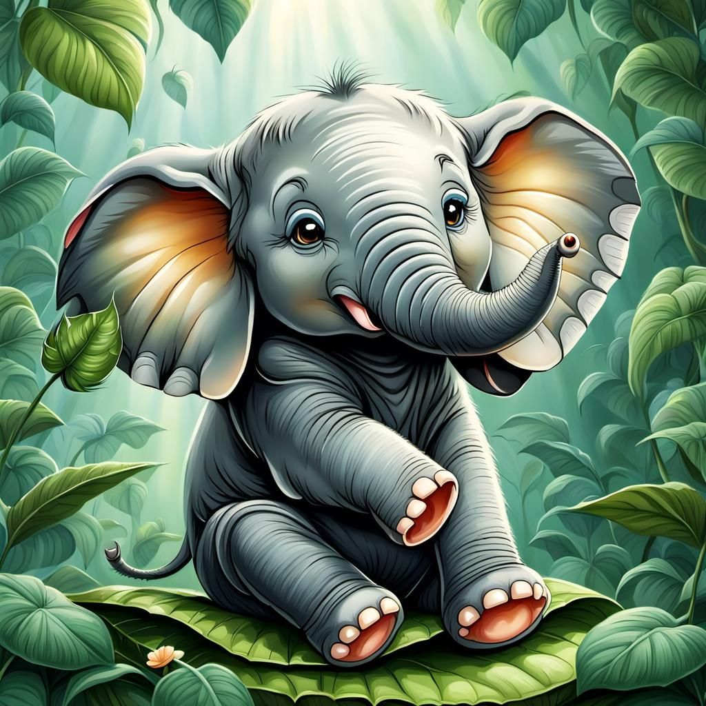Fairytale Baby Elephant and Mouse Illustration