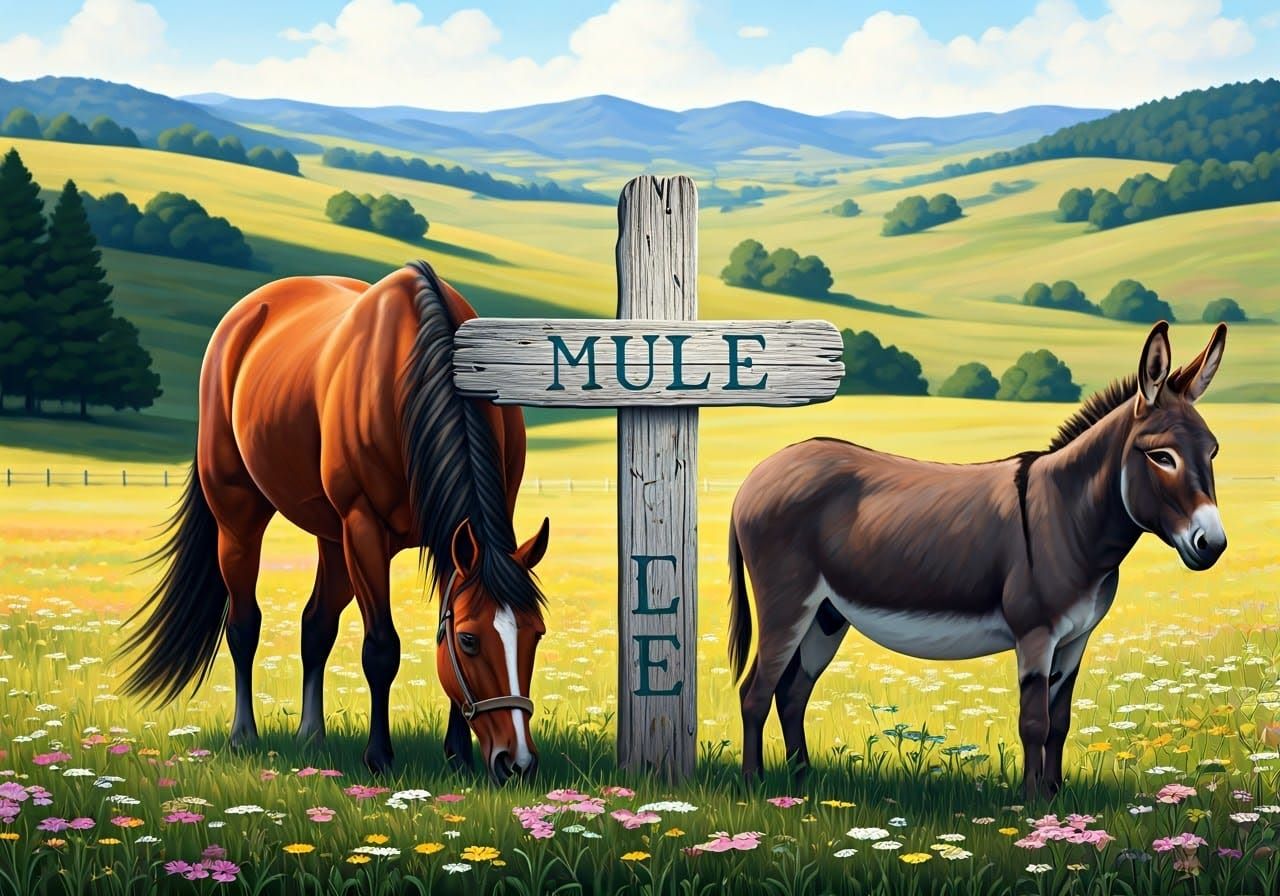 Majestic Horse and Donkey Share Serene Pasture