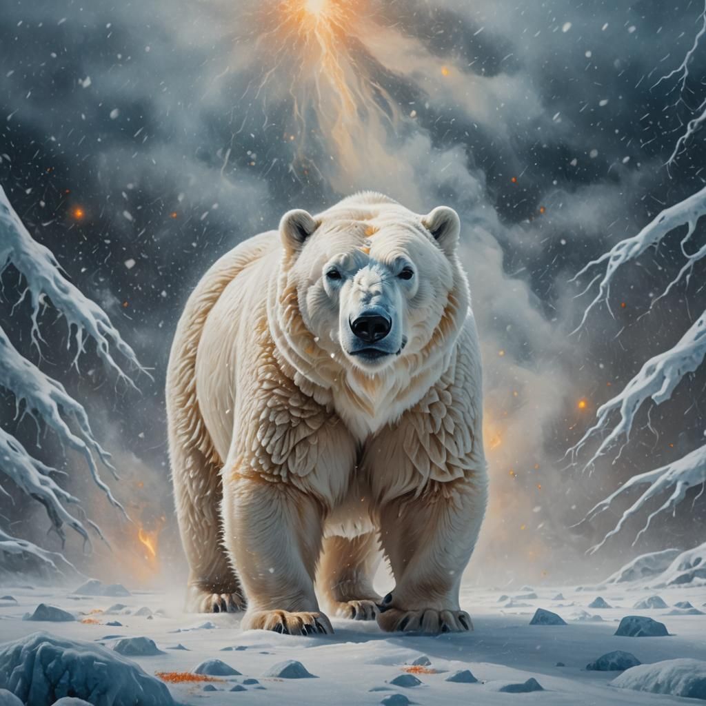 Polar Bear in Blizzard: Fantasy Matte Painting