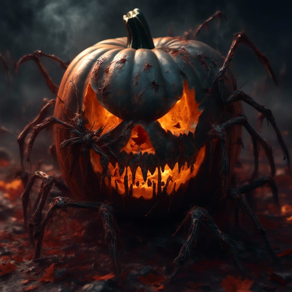 Cursed Undead Pumpkin Portrait in Macabre Style