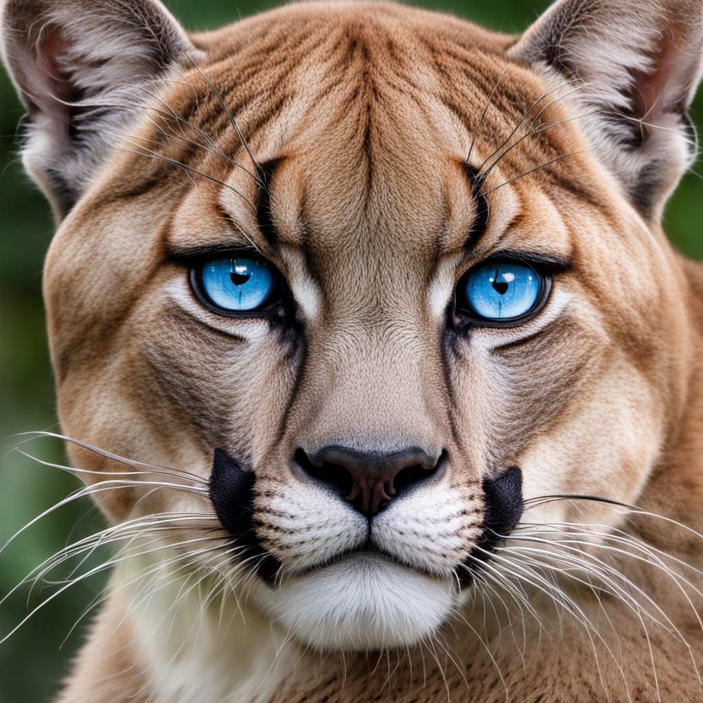 Close-Up Puma Portrait With Piercing Blue Eyes