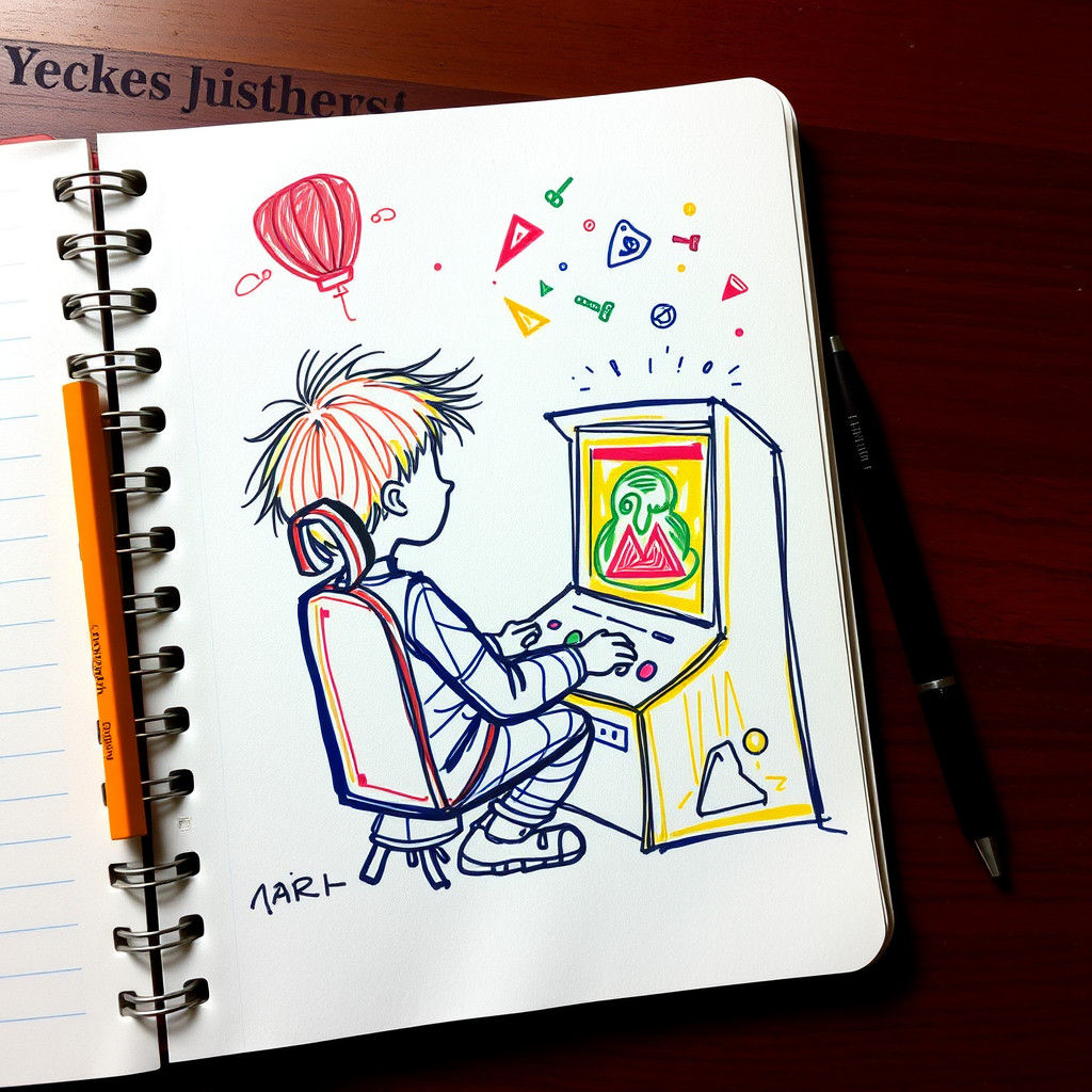 Vibrant Doodle of Kid Playing Video Game