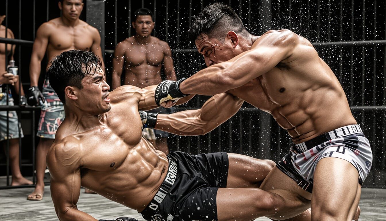 Intense Prison Fight: Muscular Men Grappling