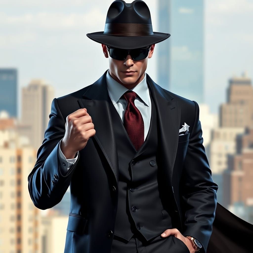 Hyperdetailed Psychic Superhero in Cityscape with Fedora