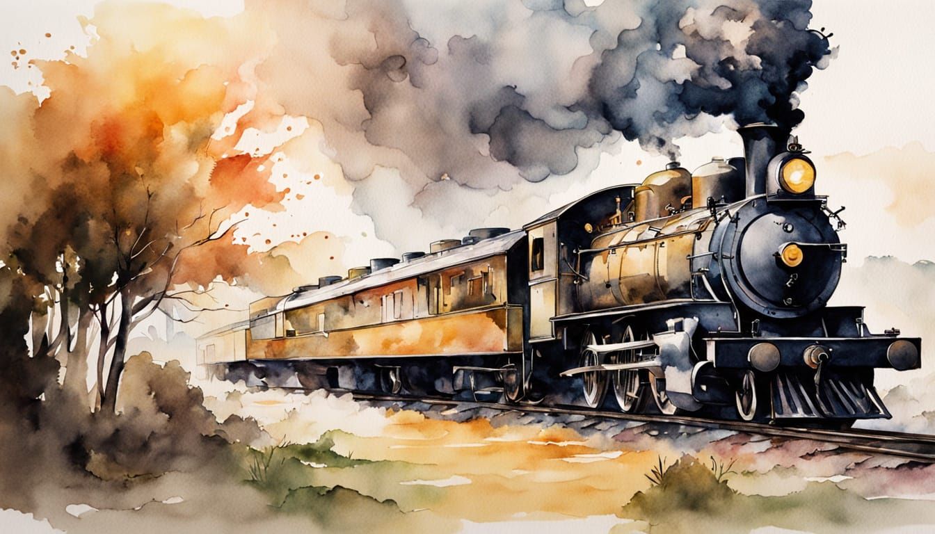 A beautifully crafted steam locomotive, gleaming in polished...