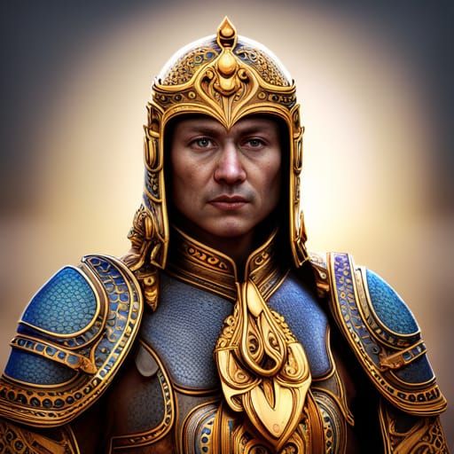 Warrior in Ceramic Armor with Jewels and Gold